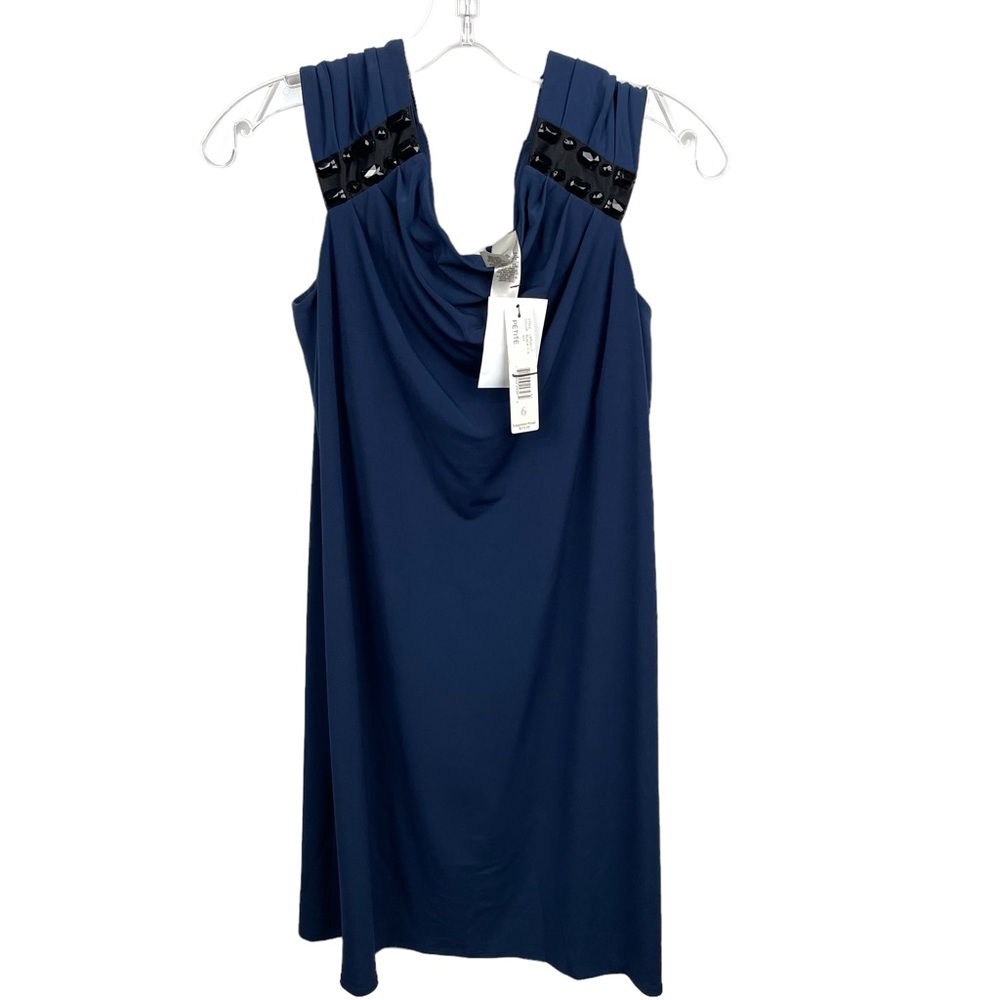 Laundry by Design NWT Navy Blue Dress with Black Shiny Stones by Shoulder Size 6